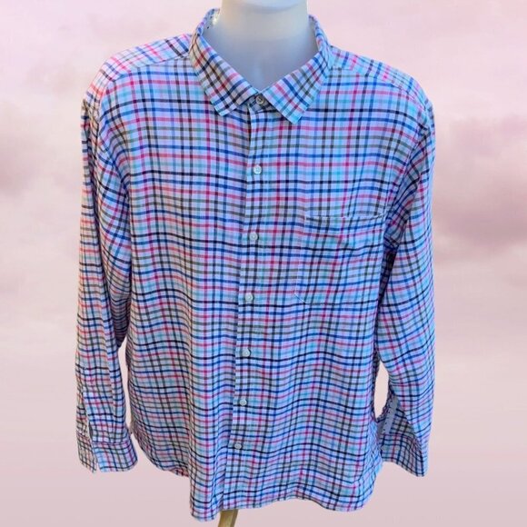 Tommy Bahama long sleeve linen blend button down colorful checkered shirt XL - Picture 4 of 4
